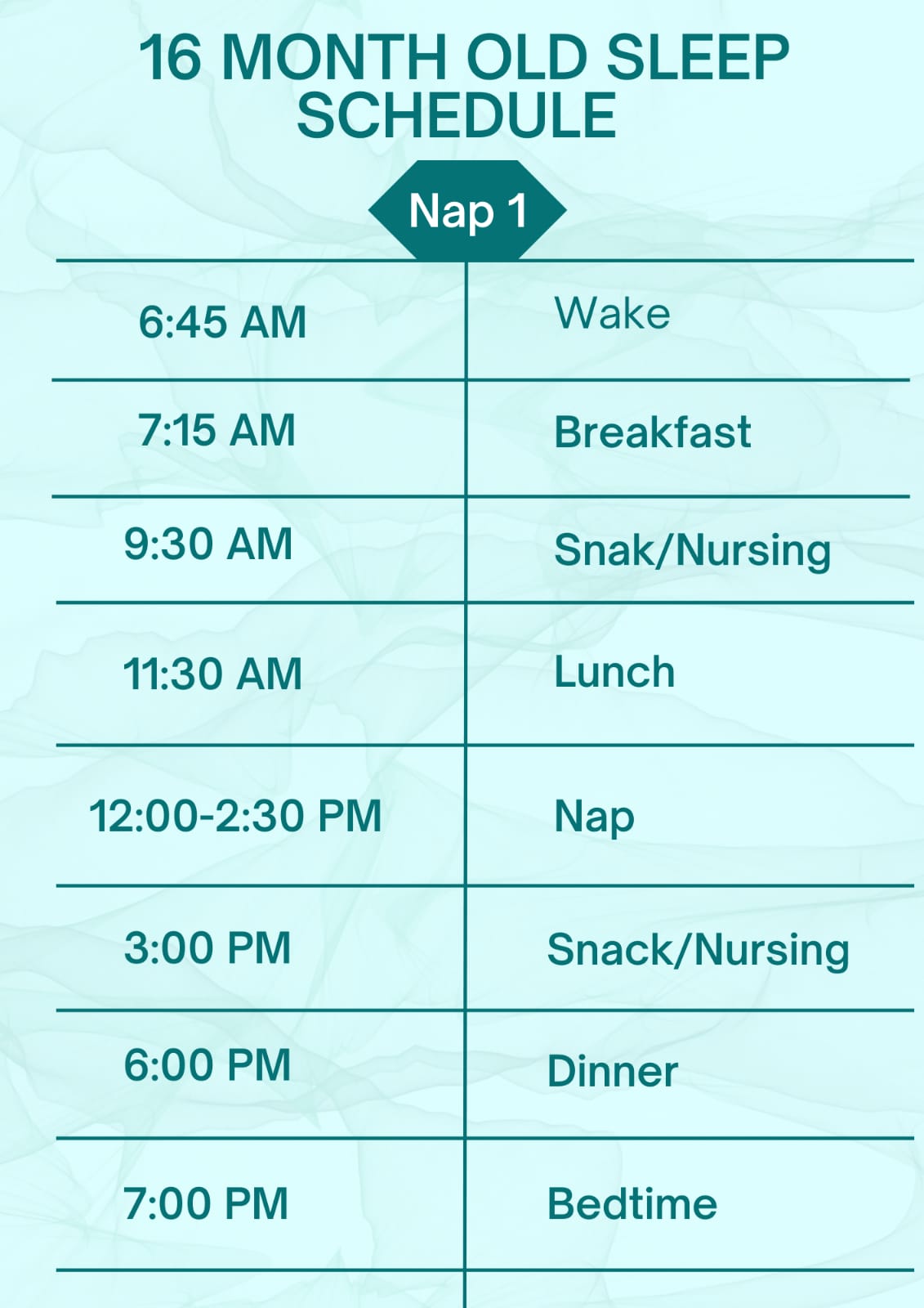 Sample of 16 Month Old Sleep Schedule with One Nap